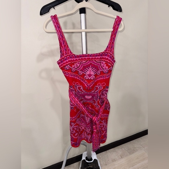Red Paisley Scarf Knit Mini Dress - Picture 13 of 13